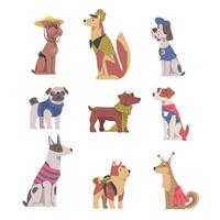 Cartoon dogs in various outfits vector