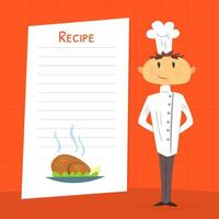 Funny Chef Cook Character Holding Blank Recipe, Book of Recipes Page Cartoon Illustration vector