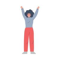 Woman Standing Hands Up, Success Celebration Concept Cartoon Style Illustration vector