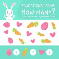 How Many Counting Game for Preschool Children, Educational Mathematical Game, Count and Write Numbers Below Cartoon Illustration vector