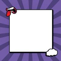 Pop Art Comic Frame Background with Tongue Illustration and Purple Rays vector