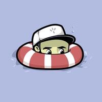 man hiding on lifebuoy vector