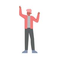 Guy Standing Hands Up, Boy with Raised Hands Having Fun, Celebrating Success, Freedom of Choice Concept Cartoon Style Illustration vector