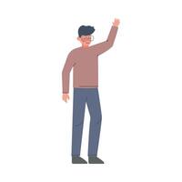 Man Standing with Raised Hand, Guy Volunteering, Voting, Freedom of Choice Concept Cartoon Style Illustration vector