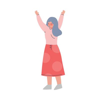 Girl Standing Hands Up, Teenage Girl with Raised Hands Having Fun, Celebrating Success, Freedom of Choice Concept Cartoon Style Illustration
