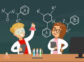 Kids conducting science experiments in lab vector
