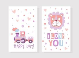 Happy day card with lion and train vector