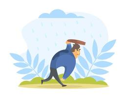 Man running with a lid in rain vector