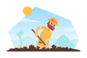 Man Archeologist Digging Soil, Scientist Character During Archeological Excavations Cartoon Illustration vector