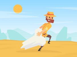 Man Archeologist Pulling Huge Mammoth Bone, Scientist Character During Archeological Excavations Cartoon Illustration vector