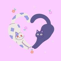 Two cute cats lying in the shape of a heart. graphics vector