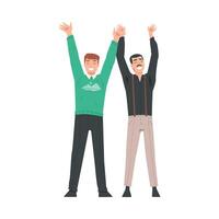 Happy Men Standing Together with Raising Hands Celebrating Success Illustration vector
