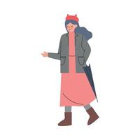 Smiling Girl with Umbrella Walking Along the Street Illustration vector