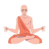 Buddhist Monk in Saffron Robe Sitting in Padmasana Illustration vector