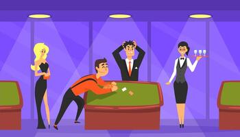 People Gambling in Casino, Lucky Man Winning Money, Casino and Gambling Concept Cartoon Illustration vector