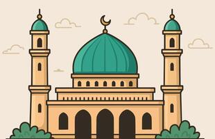 Beautiful illustration of a mosque with green dome and minarets vector