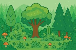 Cartoon Green Trees and Bushes vector