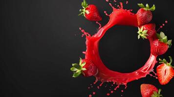 Fresh strawberries splashing in water against a black background, creating a vibrant circle of fruit and drops. video