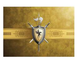 Epic Dragon Warrior Emblem with Sword and Shield - Art vector
