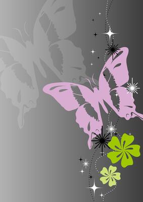 Elegant Floral Butterfly in Monochrome Gray Background Illustration