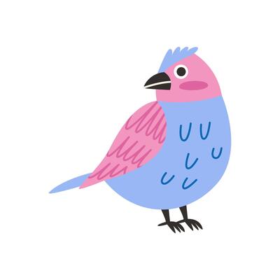 Spring blue and pink bird illustration. Cartoon illustration in childish style isolated on white background.