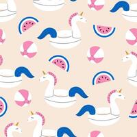 Unicorn pool float pattern with beach elements vector