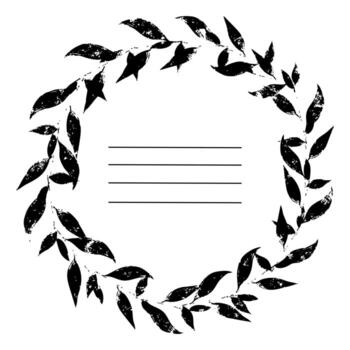 circulo marco con grande hojas de mal impreso textura desgastado imprimir, afligido impresión. ilustración con rayas para escribiendo. modelo para cuadernos y cuadernos de bocetos como el principal página. negro en un blanco vector