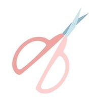 Small craft scissors. Sharp scissors with a pink handle, elongated. For making handmade items. Flat color illustration. For infographics, templates, packaging design, online stores, and workshops vector