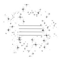 Round frame with small stars with poorly printed texture, worn-out print, scuffs. illustration with writing strips. Template for notebooks and drawing albums as the main page. Black on white vector