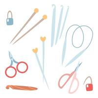 Crafting tools including scissors and needles vector