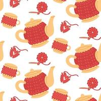 teapots and yarn pattern vector