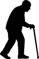 silhouette of an old man walking with a cane vector