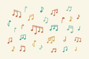 Set of handwriting childish music notes. Cute Lina doodle in kid style. Crayon and pencil child hand drawn scribble. Groovy whimsical melody background. Playful boho music festival concept vector