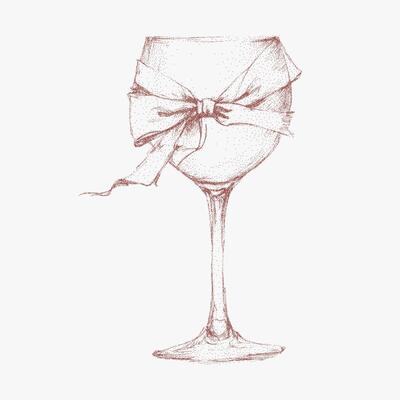 Cozy cafe drink with bow, vibrant Italian style cocktail illustrated with vintage ink sketch, coquette style. Noisy gritty dot halftone texture and retro pop art stipple details for seasonal menus.