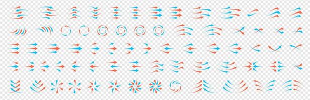 Airflow and ventilation icon set. Includes circular arrows, hot and cold wind flow, fan, filter, purification and climate recovery symbols. Infographic style for electronic or HVAC themes. vector