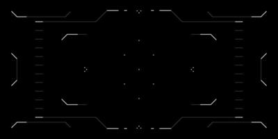 Futuristic HUD interface with cyberpunk elements. Tech overlay features glitchy reticle, radar, data frames and FPV view. Digital GUI for drone, game or sci fi screen. Clean circular design. vector