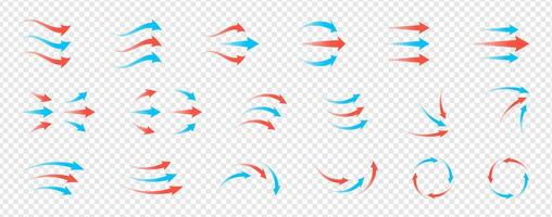 Airflow and ventilation set with hot and cold wind, arrows, fans, filters and stream lines. Clean graphics for HVAC, purifier, conditioner or room climate control illustrations. vector