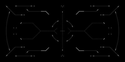 Minimalist tech HUD overlay with clean cyberpunk UI. Cockpit layout glitch effects, reticle dashboard data and digital interface. Futuristic design for games or cyberspace themes. vector
