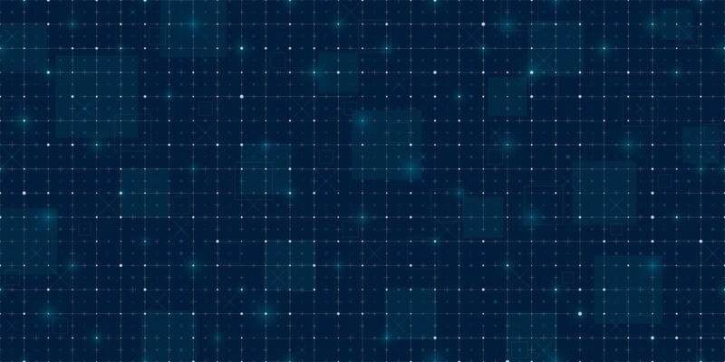Futuristic tech HUD grid with seamless mesh pattern and digital blueprint style. Dark blue background with light virtual lines, radar and data interface. Perfect for sci fi games or AI dashboard.