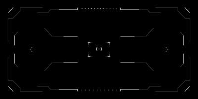 Futuristic HUD game interface with cyberpunk tech overlay and hologram elements. Tactical screen with target reticle, glitch effects, and sci fi digital layout. dashboard for VR or drone view. vector