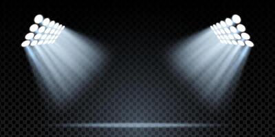 Spotlight background with blue beams, stage illumination and glittering rays. Abstract lighting effect for concert, club, show or stadium scene. Transparent, shiny and atmospheric design EPS element vector