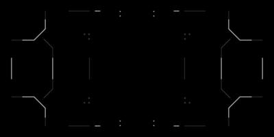 Futuristic HUD UI overlay with cyberpunk tech frame. Digital elements include glitchy target reticle, radar, camera view and sci fi interface. Clean layout for drone, VR or game screen design. vector