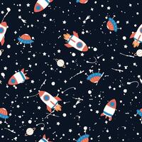 space pattern with rockets and UFOs vector