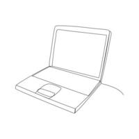 One line art drawing of laptop illustration in minimal style with continuous single stroke technique vector