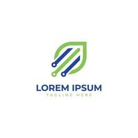 leaf circuit technology logo design modern minimal concept vector