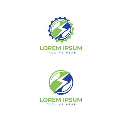 lighting bolt leaf gear logo design electric nature creative concept