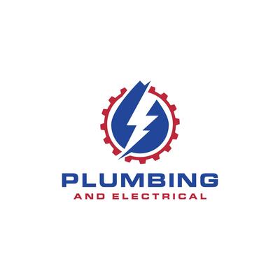 plumbing electric logo design modern minimal water cog gear lighting bolt concept