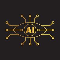 Gold Technology Eye Circuit Symbol on Black Background. vector