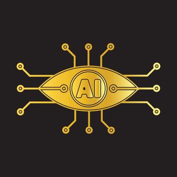 Golden AI Design with Circuitry Elements on Black Background vector