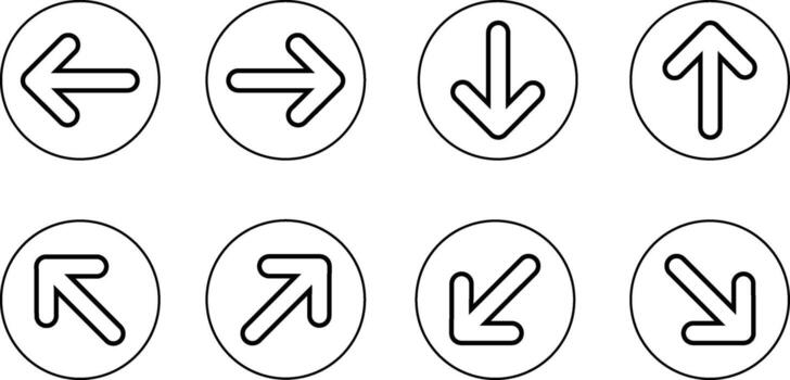 Collection of Arrow Symbols in Multiple Orientations Inside Circular Frames vector